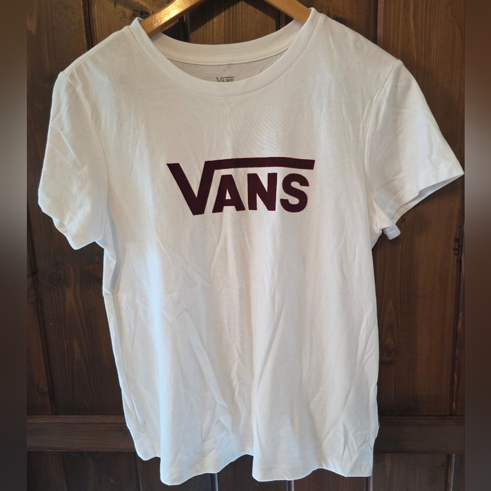 Vans White T-Shirt with Maroon Logo